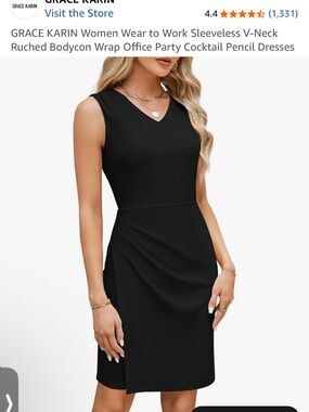Grace Karin Black Sleeveless V-Neck Midi Sheath Dress